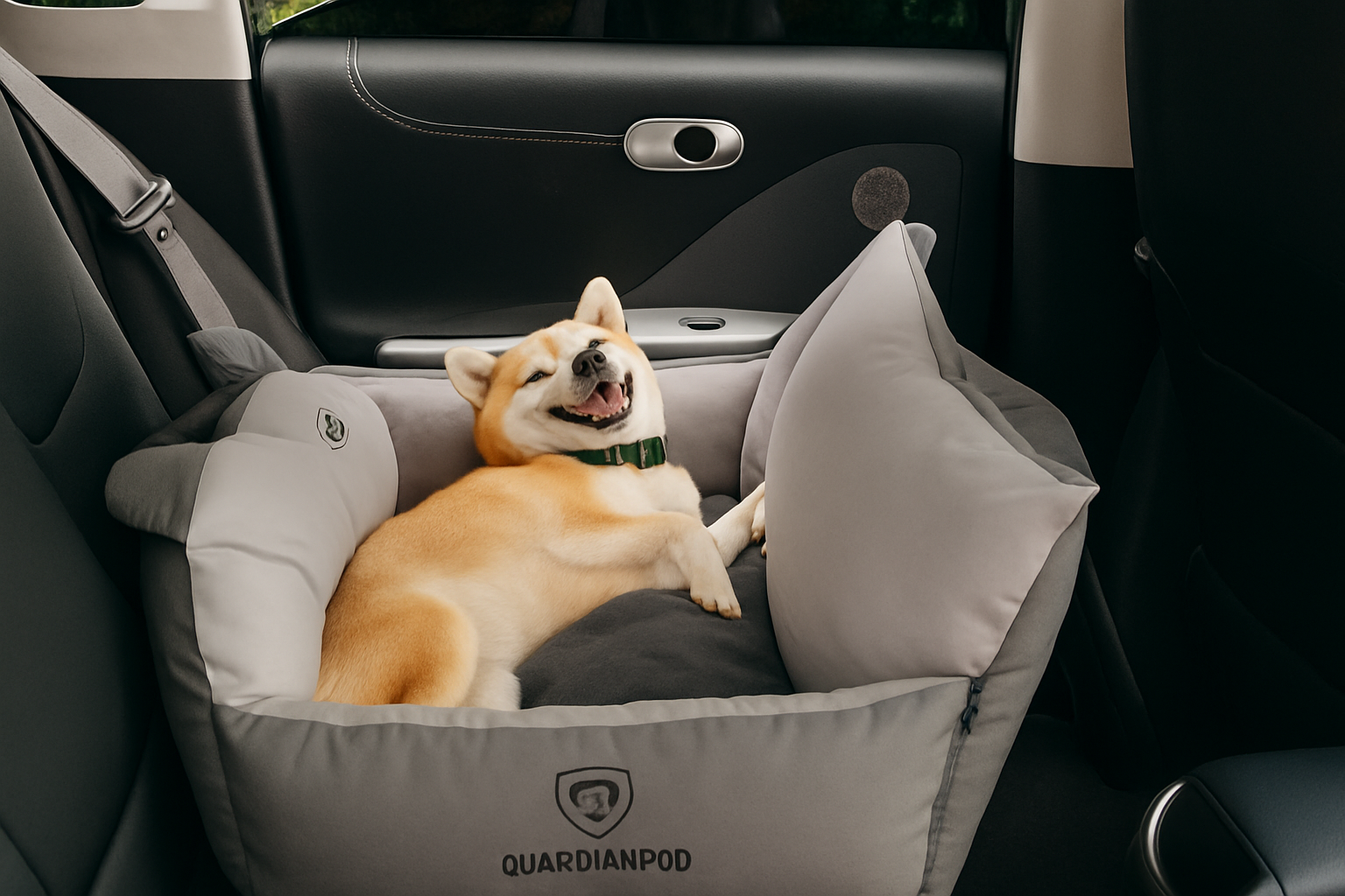 Calm dog sleeping peacefully in GuardianPod car seat